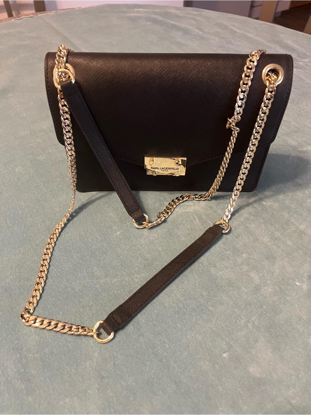 Karl Lagerfeld Black Crossbody with Gold Chain Detail